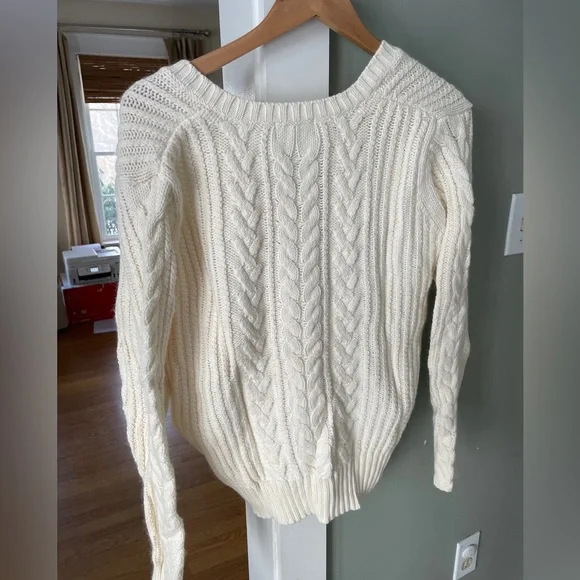 Eddie Bauer Cable Knit Ivory V-Neck Sweater - XL - Picture 2 of 8